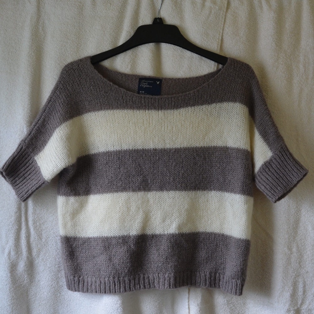 American Eagle Striped Half Sleeve Sweater